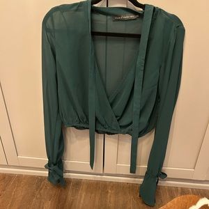 House of Harlow, green, sheer, crop top with bell sleeves